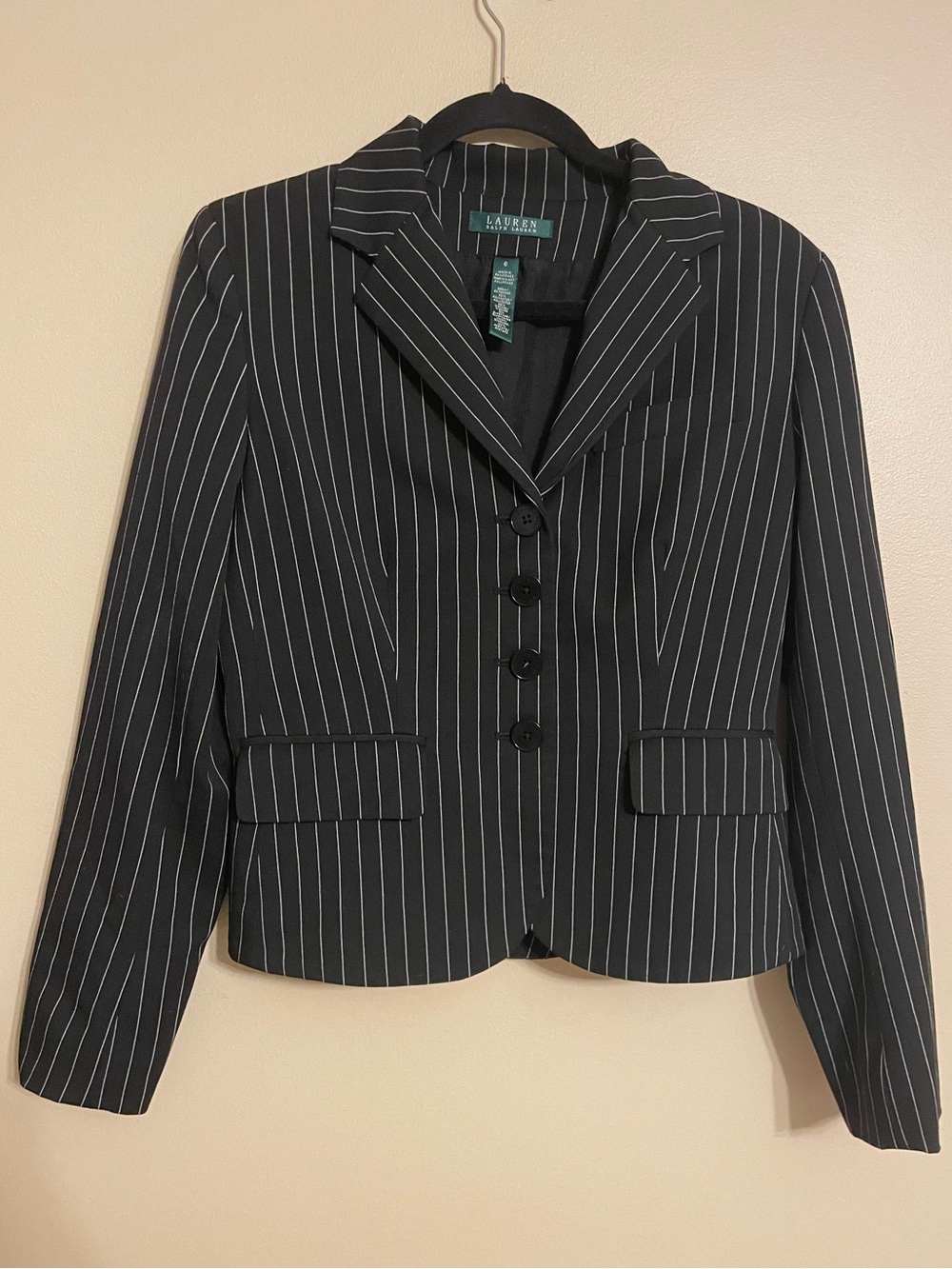Ralph Lauren Black Pinstripe crop Blazer size 6